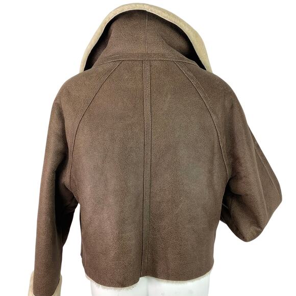 ENTIRE STUDIO LAMB LEATHER SHEARLING CORRETTO BOMBER JACKET BROWN SMALL NWT - Picture 10 of 15